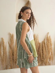 Green V-Neck Pure Cotton Co-Ords Set For Women