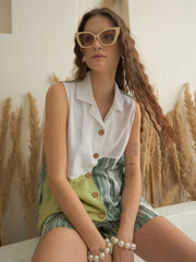 Green V-Neck Pure Cotton Co-Ords Set For Women