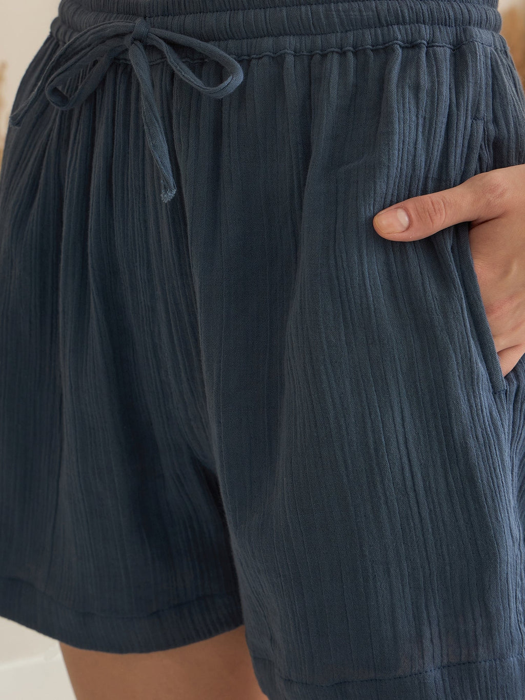 Blue V-Neck Pure Cotton Solid Night Suit for Women - SanskrutiHomes 