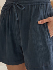 Blue V-Neck Pure Cotton Solid Night Suit for Women - SanskrutiHomes 