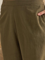 Olive Shirt Collar Pure Cotton Co-ords Set for Women - SanskrutiHomes 