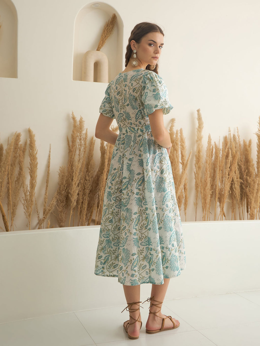 Blue Color Cotton A-Line Printed Dress for Women - SanskrutiHomes 