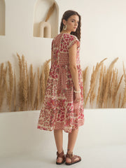 Off White Color Cotton A-Line Printed Dress for Women - SanskrutiHomes 