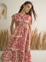 Off White Color Cotton A-Line Printed Dress for Women - SanskrutiHomes 