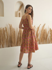 Floral Printed Square Neck Dress for Women - SanskrutiHomes 