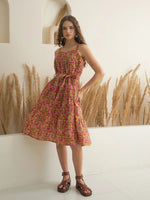 Floral Printed Square Neck Dress for Women - SanskrutiHomes 
