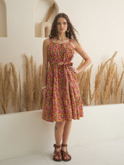 Floral Printed Square Neck Dress for Women - SanskrutiHomes 