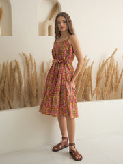 Floral Printed Square Neck Dress for Women - SanskrutiHomes 