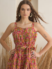 Floral Printed Square Neck Dress For Women