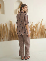 Brown Shirt Collar Pure Cotton Printed Night Suit for Women - SanskrutiHomes 