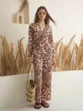 Coffee Brown V-Neck Viscose Rayon Top Printed Co-ords Set for Women - SanskrutiHomes 