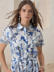 White Floral Printed Cotton Jump Suit for Women - SanskrutiHomes 