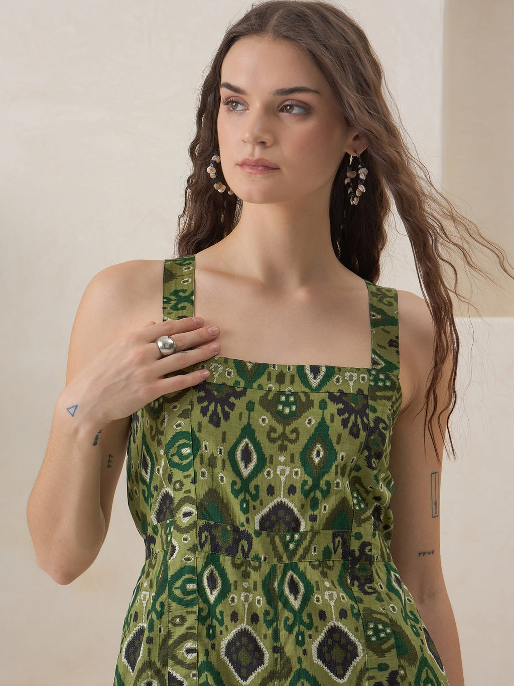 Green Ethnic Motifs Printed Jump Suit for Women - SanskrutiHomes 