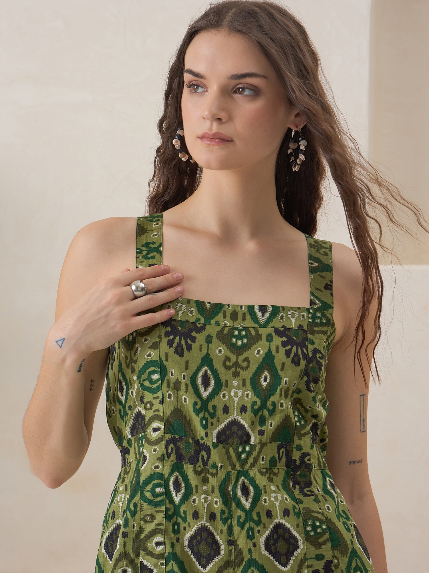 Green Ethnic Motifs Printed Jump Suit for Women - SanskrutiHomes 