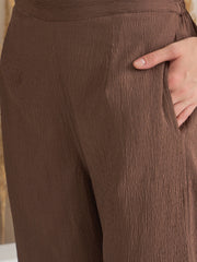 Brown V-Neck Viscose Rayon Solid Night Suit For Women