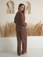 Brown V-Neck Viscose Rayon Solid Night Suit For Women