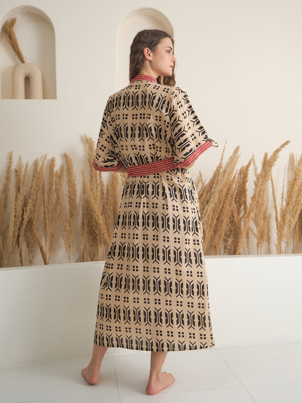 Brown Cotton Printed Bath Robe for Women - SanskrutiHomes 