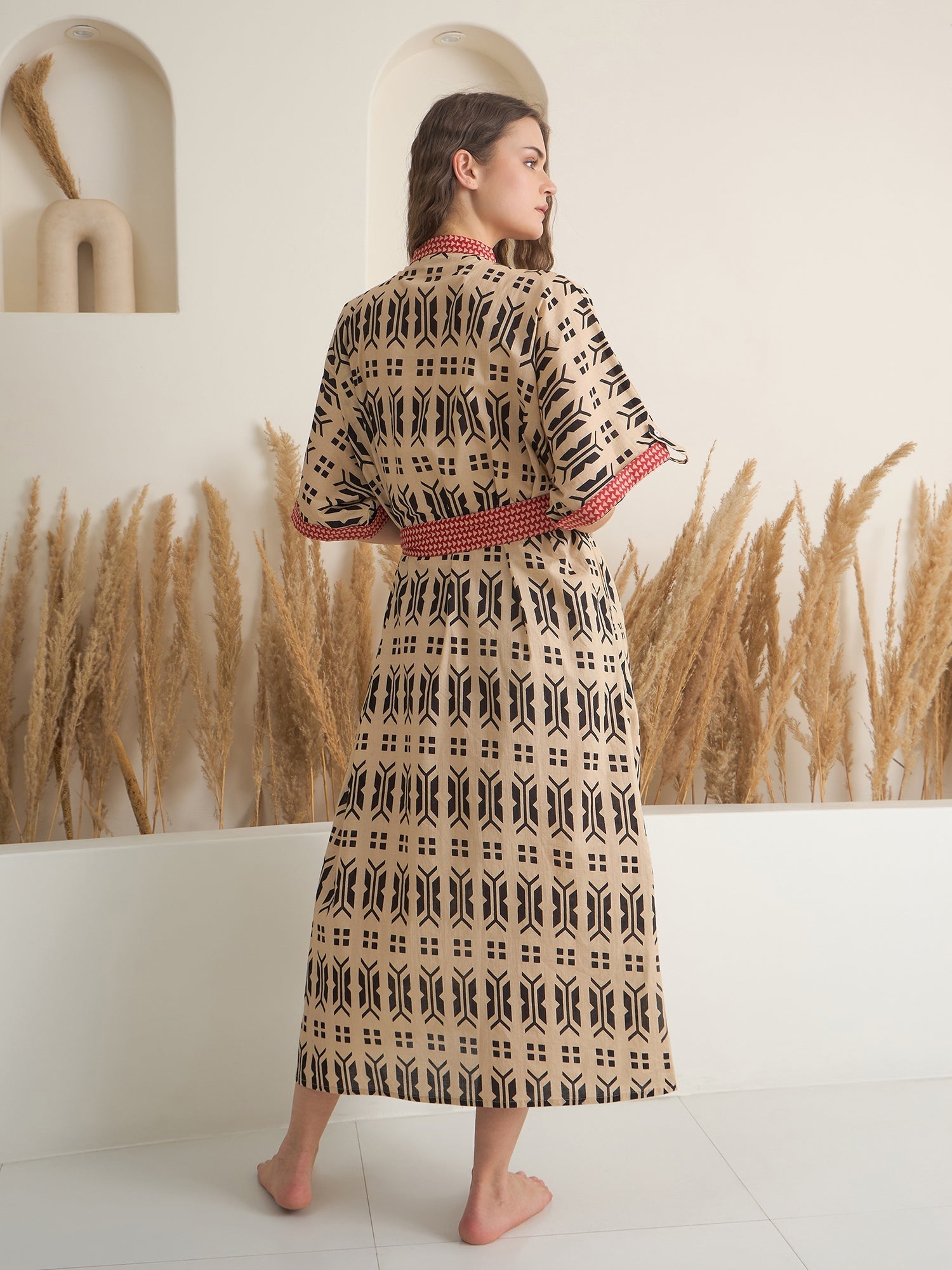 Brown Cotton Printed Bath Robe for Women - SanskrutiHomes 