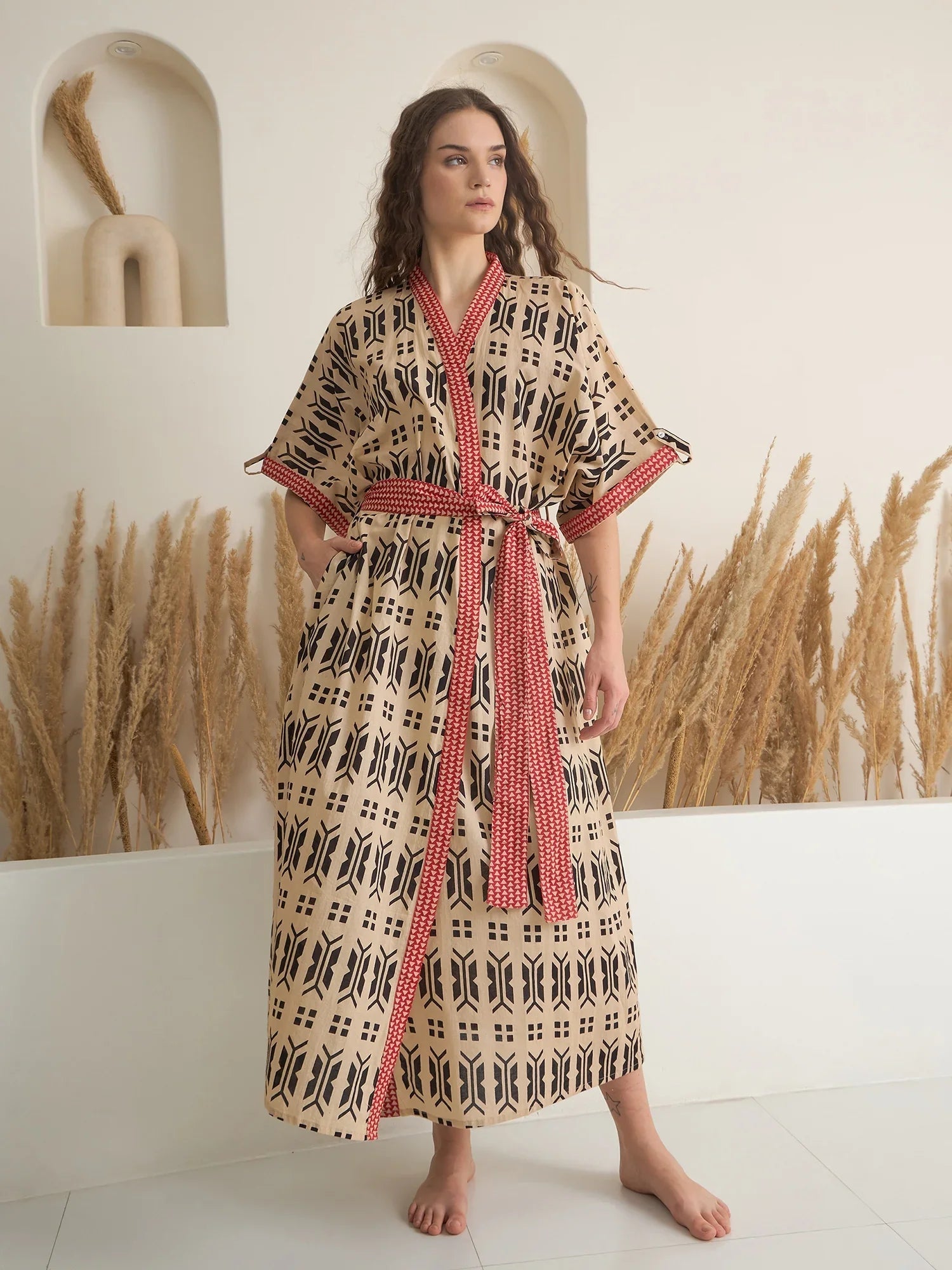 Brown Cotton Printed Bath Robe for Women - SanskrutiHomes 