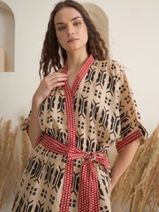 Brown Cotton Printed Bath Robe for Women - SanskrutiHomes 