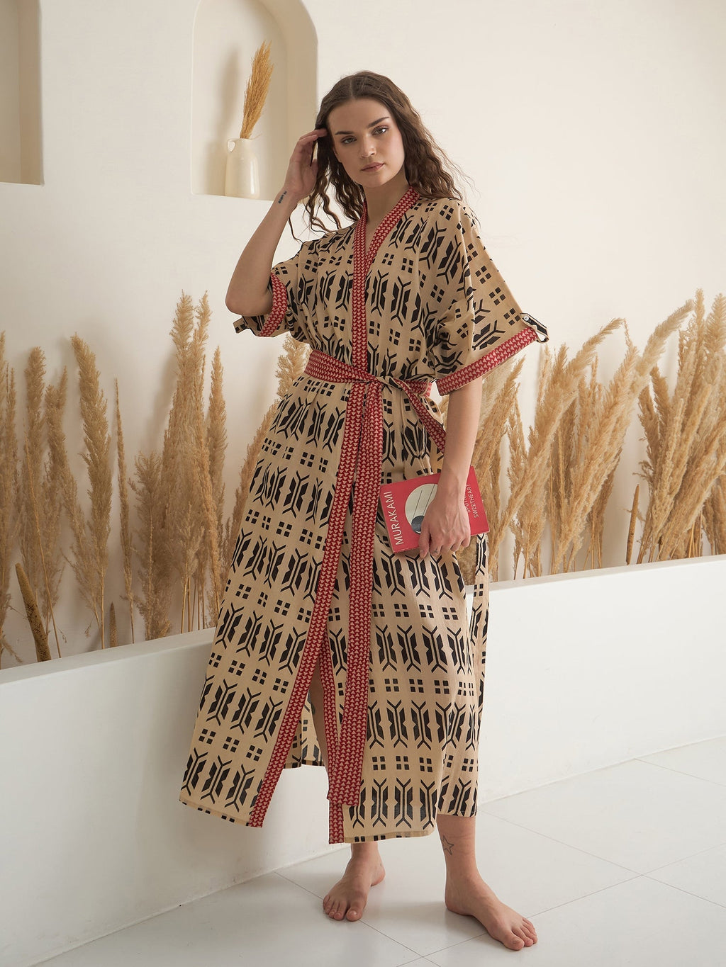 Brown Cotton Printed Bath Robe for Women - SanskrutiHomes 