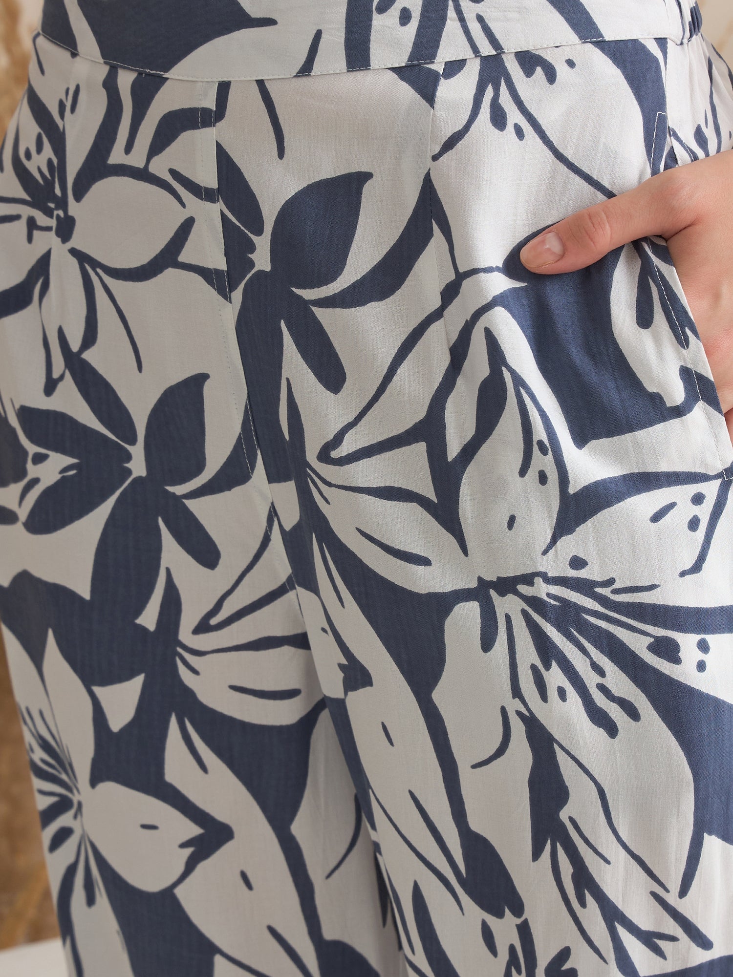 Blue Shirt Collar Viscose Rayon Printed Night Suit for Women - SanskrutiHomes 