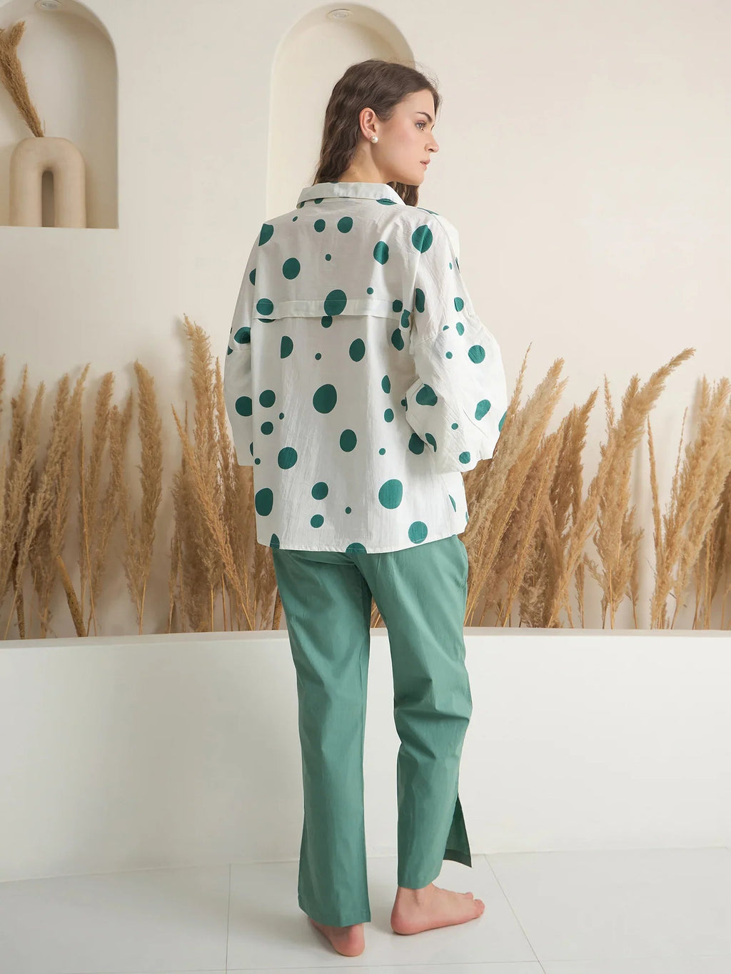 Green V-Neck Polyester Co-ords Set for Women - SanskrutiHomes 