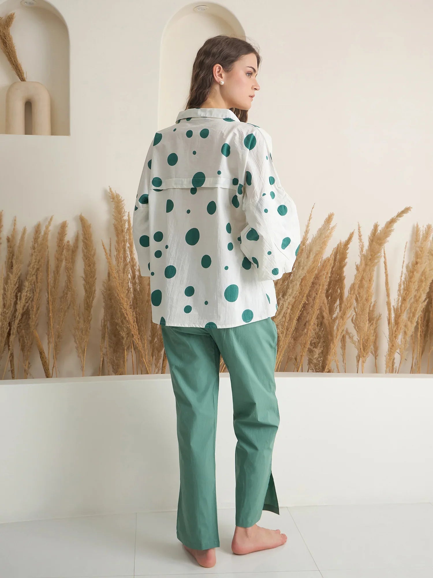 Green V-Neck Polyester Co-ords Set for Women - SanskrutiHomes 