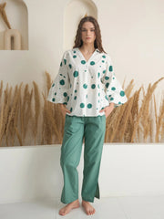 Green V-Neck Polyester Co-ords Set for Women - SanskrutiHomes 
