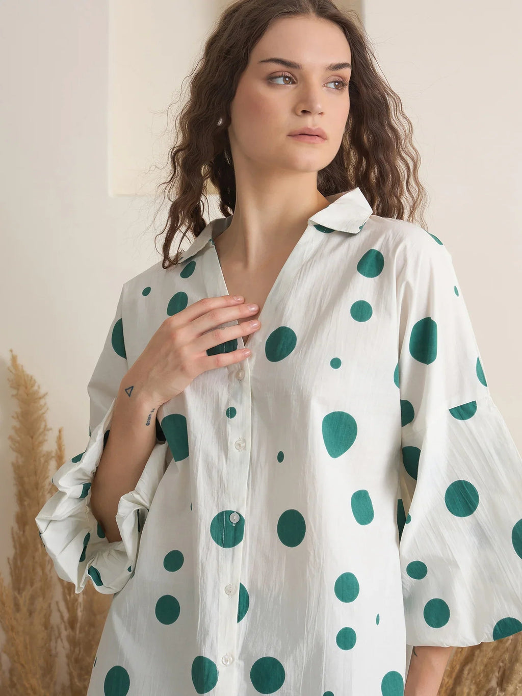 Green V-Neck Polyester Co-ords Set for Women - SanskrutiHomes 