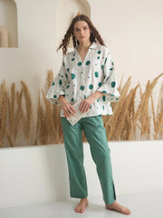 Green V-Neck Polyester Co-ords Set for Women - SanskrutiHomes 