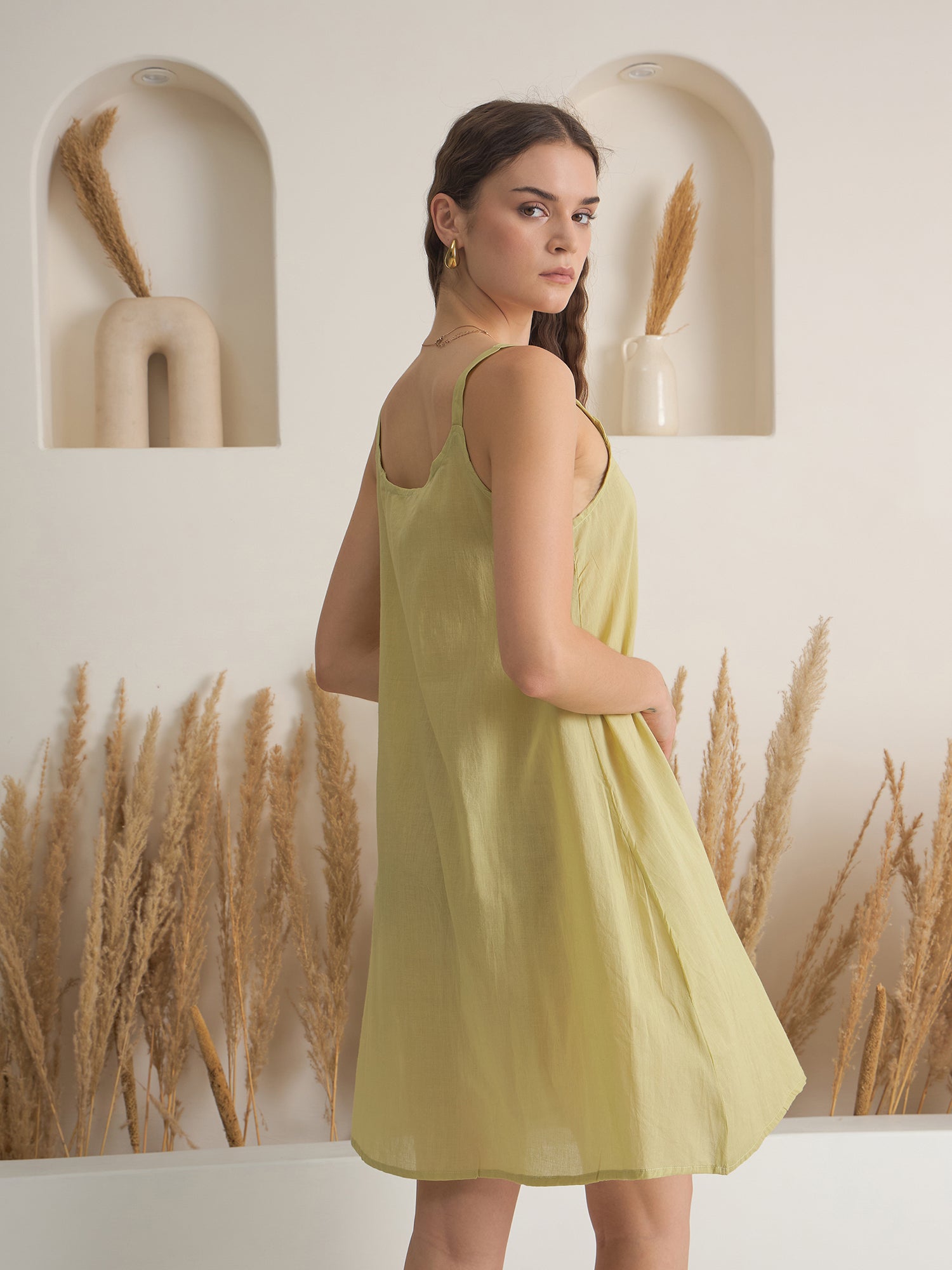 Green Floral Printed Round Neck Dress with inner - SanskrutiHomes 