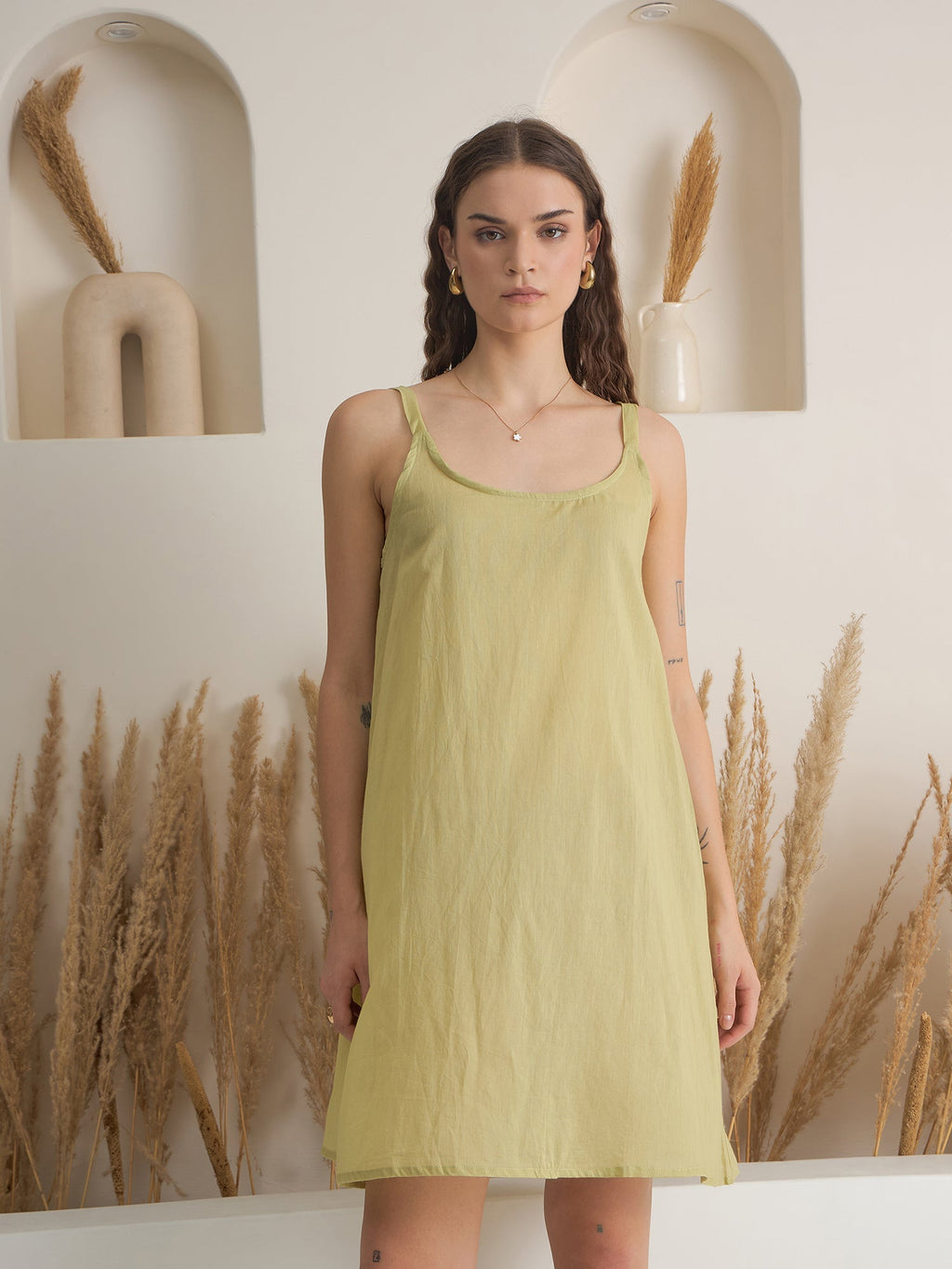 Green Floral Printed Round Neck Dress with inner - SanskrutiHomes 