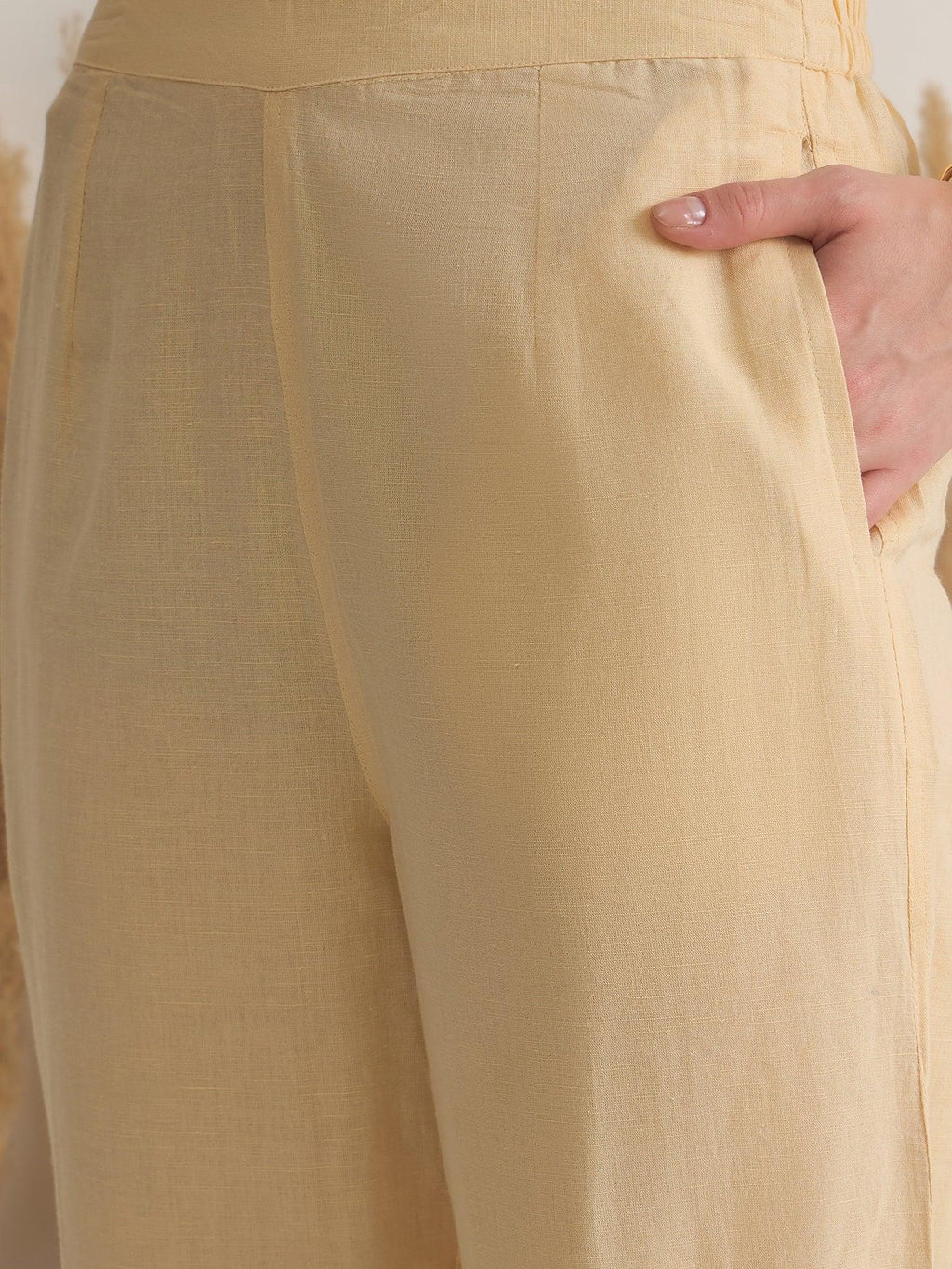 Beige V-Neck Linen Co-ords Set for Women - SanskrutiHomes 