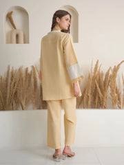 Beige V-Neck Linen Co-ords Set for Women - SanskrutiHomes 