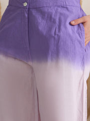 Purple Color Shirt Collar Pure Cotton Dyed Co-ords Set for Women - SanskrutiHomes 