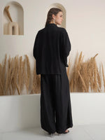Black Solid Shirt Collar Co-Ord Set for Women - SanskrutiHomes 