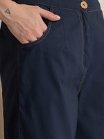 Navy Blue Denim Shirt Collar Pure Cotton Top Dyed Co-ords Set for Women - SanskrutiHomes 