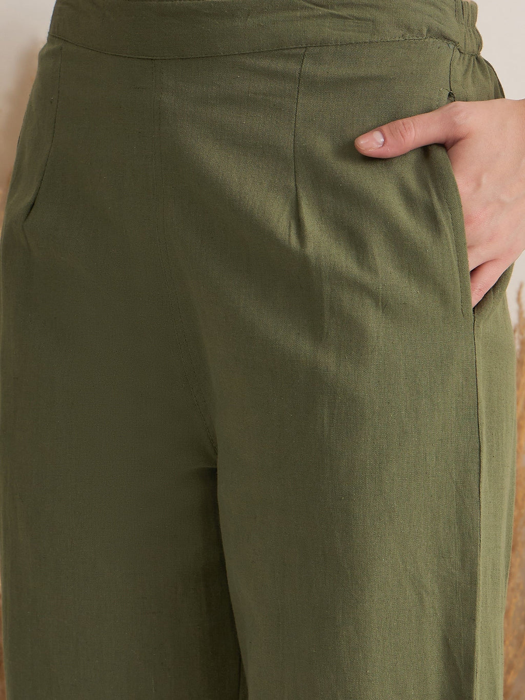 Olive V Neck Pure Cotton Solid Night Suit for Women - SanskrutiHomes 