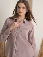 Mauve Color Shirt Collar Pure Cotton Dyed Co-ords Set for Women - SanskrutiHomes 