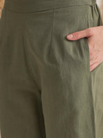 Olive Shirt Collar Viscose Rayon Co-ords Set for Women - SanskrutiHomes 