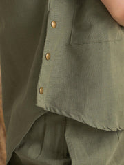 Olive Shirt Collar Viscose Rayon Co-ords Set for Women - SanskrutiHomes 