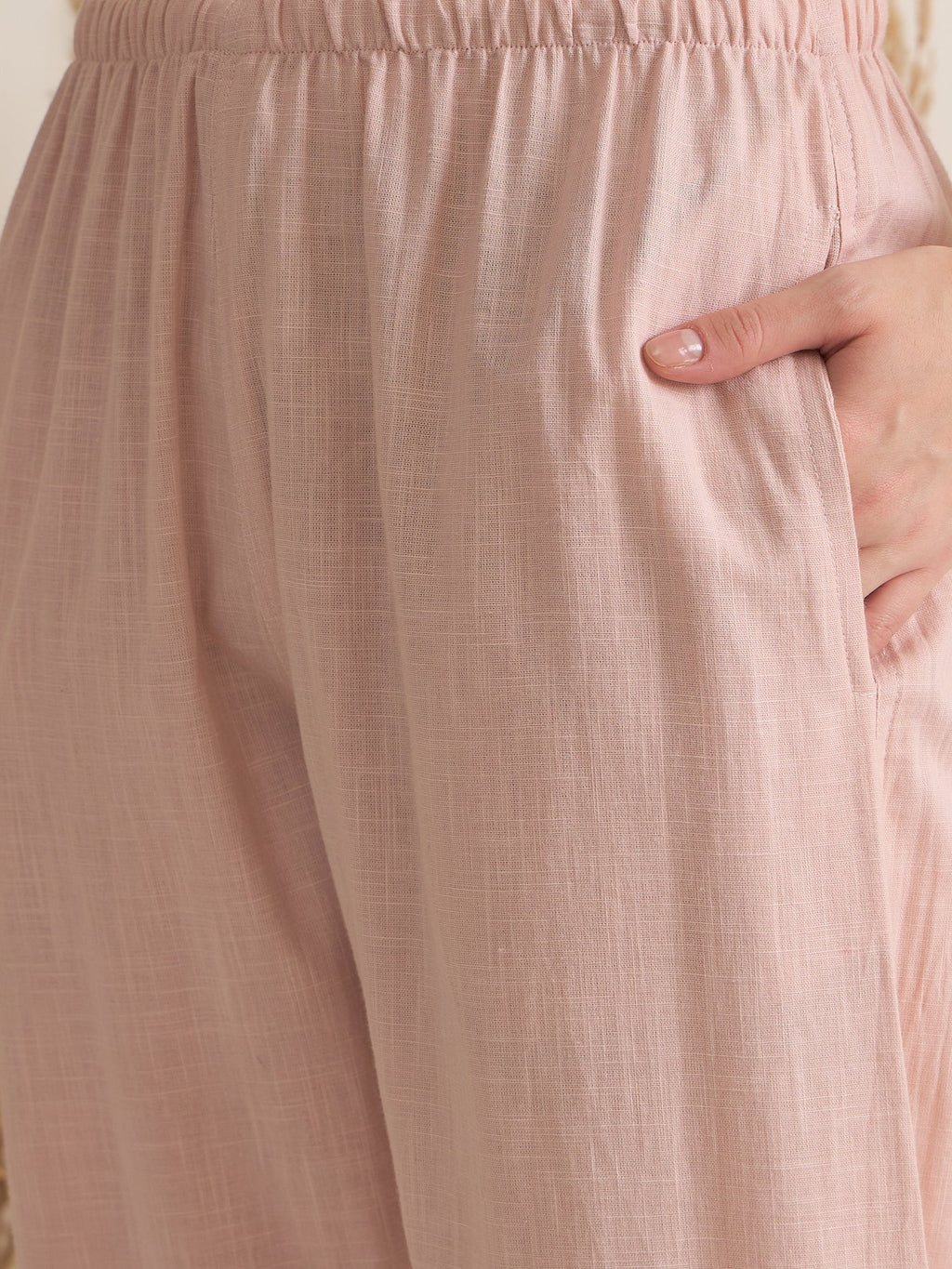 Peach Round Neck Pure Cotton Solid Night Suit for Women - SanskrutiHomes 