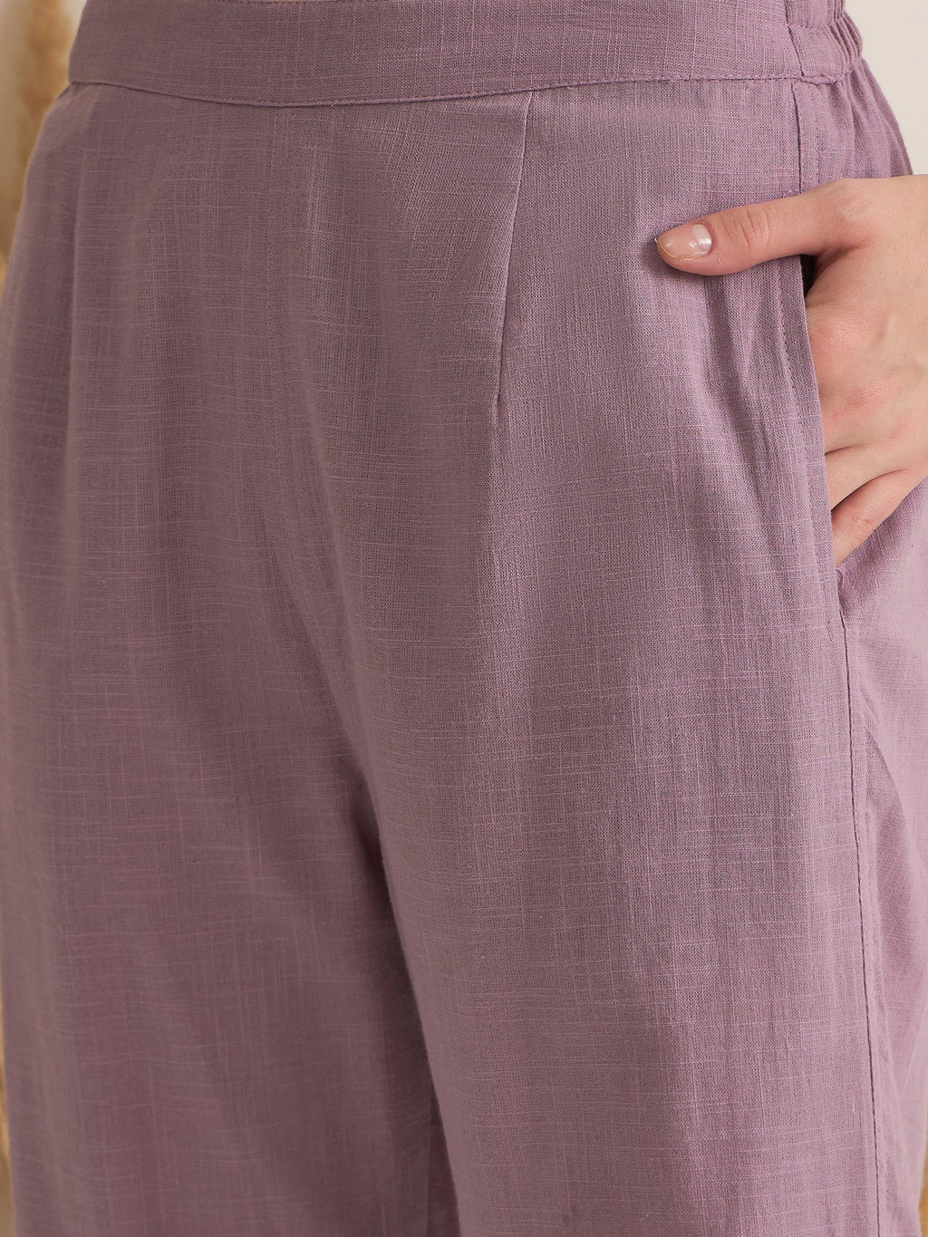 Purple Shirt Collar Pure Cotton Top Solid Co-ords Set for Women - SanskrutiHomes 