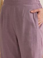 Purple Shirt Collar Pure Cotton Top Solid Co-ords Set for Women - SanskrutiHomes 
