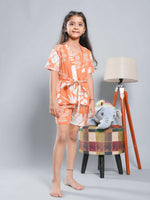 Set of 3 Floral Printed Orange Kids Night Suit Set - SanskrutiHomes 