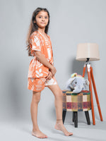 Set of 3 Floral Printed Orange Kids Night Suit Set - SanskrutiHomes 