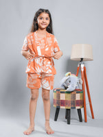 Set of 3 Floral Printed Orange Kids Night Suit Set - SanskrutiHomes 