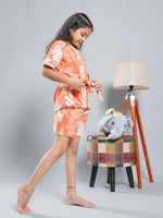 Set of 3 Floral Printed Orange Kids Night Suit Set - SanskrutiHomes 