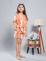 Set of 3 Floral Printed Orange Kids Night Suit Set - SanskrutiHomes 